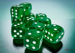 Translucent Green/white 16mm d6 Dice Block (12 dice)